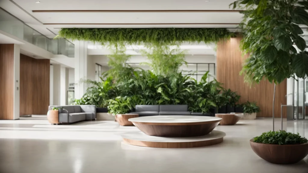 a modern, well-lit healthcare facility lobby with comfortable seating and green plants.