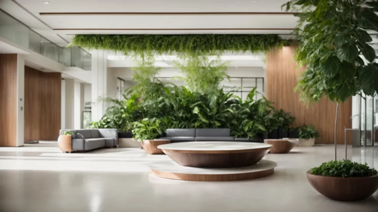 a modern, well-lit healthcare facility lobby with comfortable seating and green plants.