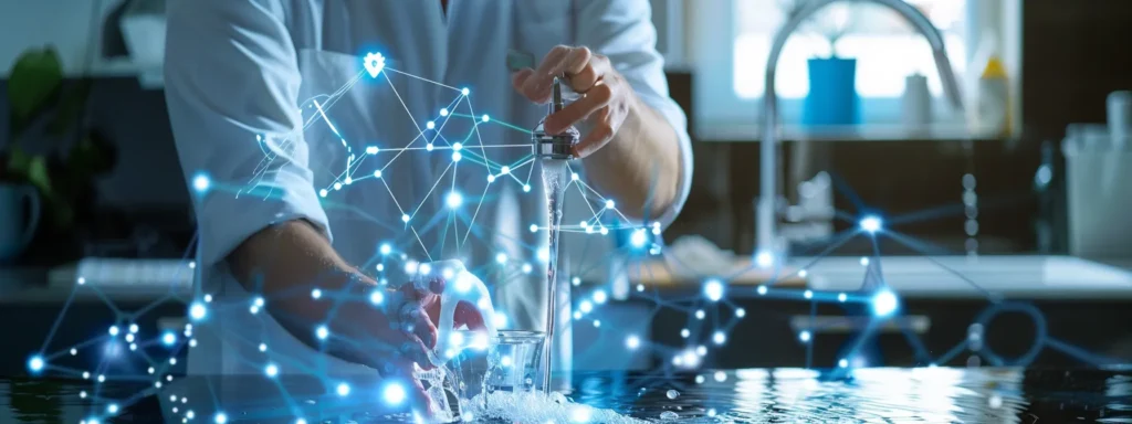 business professionals analyzing the advantages of smart plumbing systems with an anchor symbol in the background.