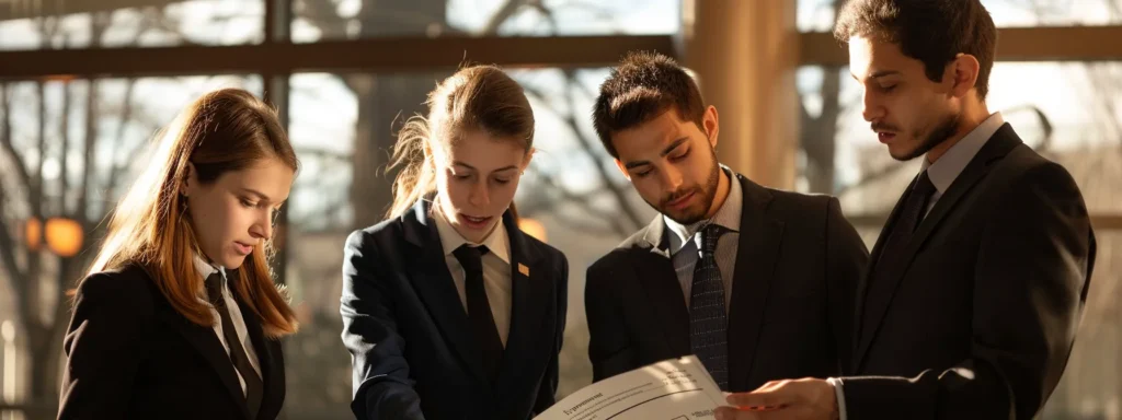 a group of professionals in business attire examining certifications and accreditations tied to an anchor with the logo of h&h forestry.